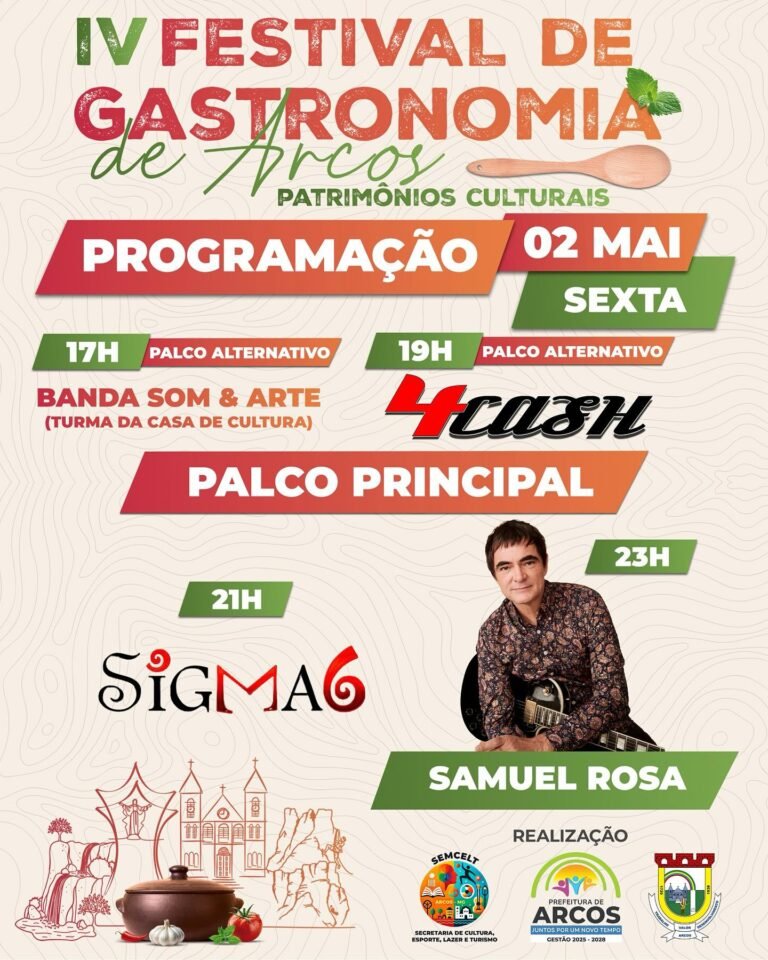 Samuel Rosa é a grande atração desta sexta-feira no Festival de Gastronomia de Arcos