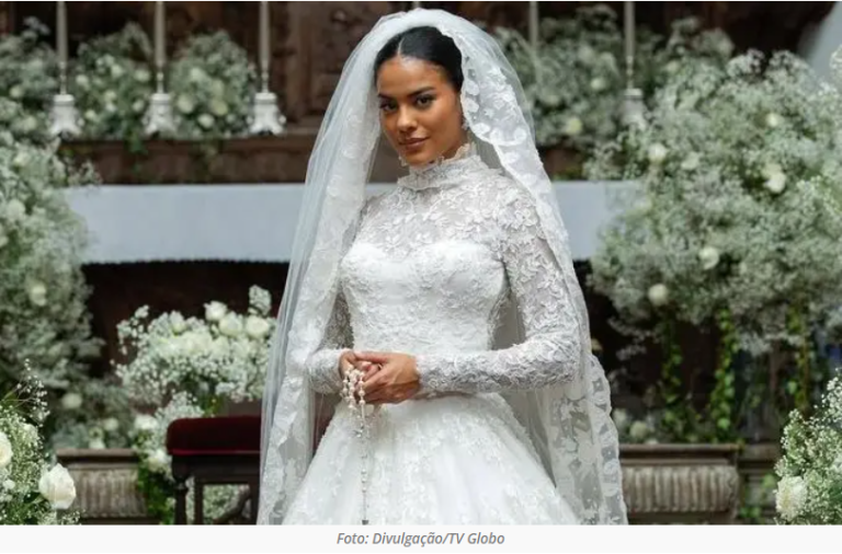 Bordadeira de Arcos tem vestido exibido em casamento de novela da Globo