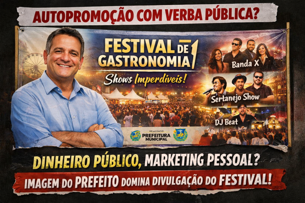Propaganda institucional ou culto à personalidade? Prefeito estampa festival custeado pelo povo
