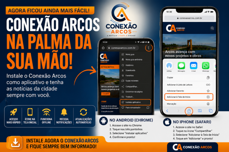 Conexão Arcos agora é um aplicativo! Saiba como instalar em menos de 1 minuto.