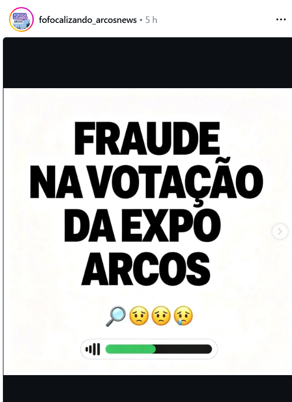 Resultado da votação da Expo Arcos gera reclamações e participantes questionam possível uso de perfis fakes ou inválidos
